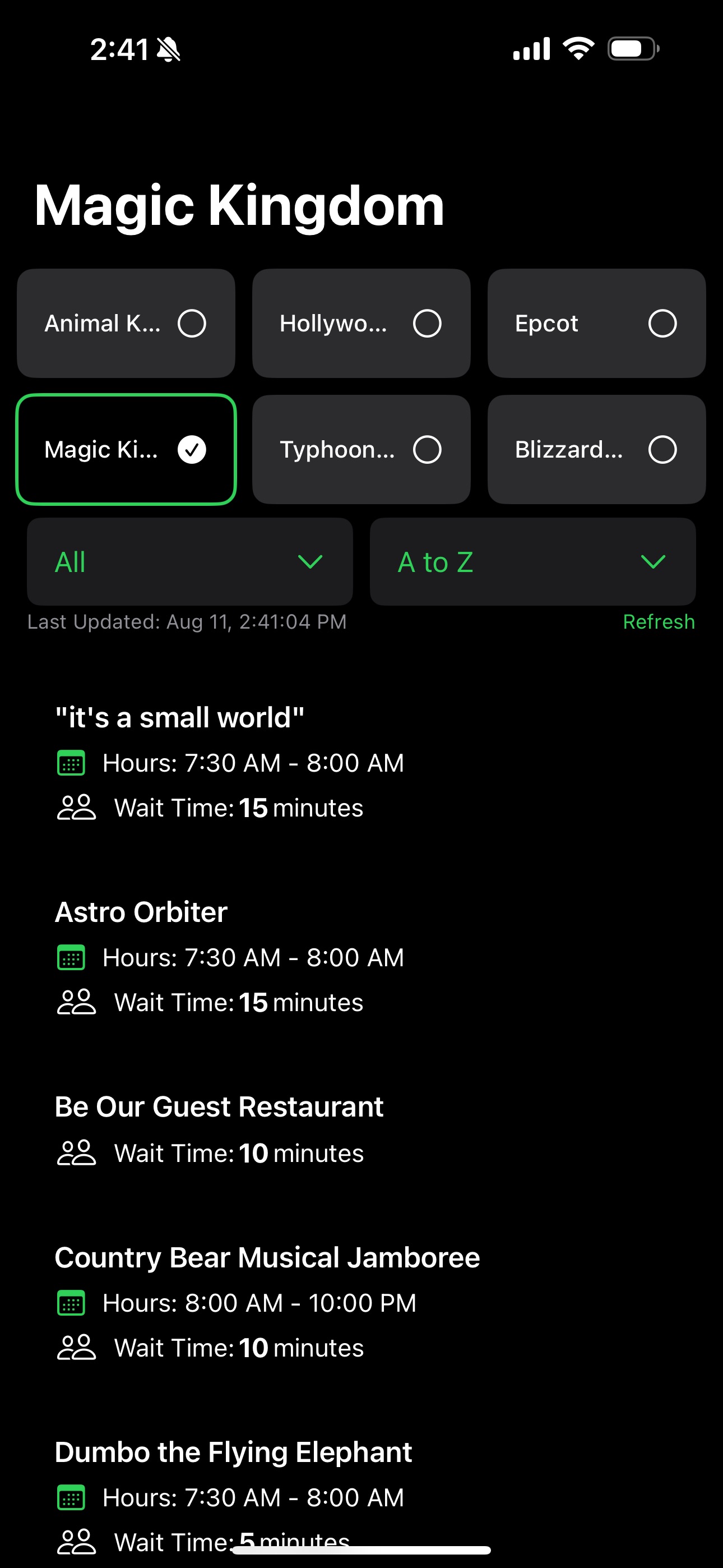 Screenshot of the ParkFun App