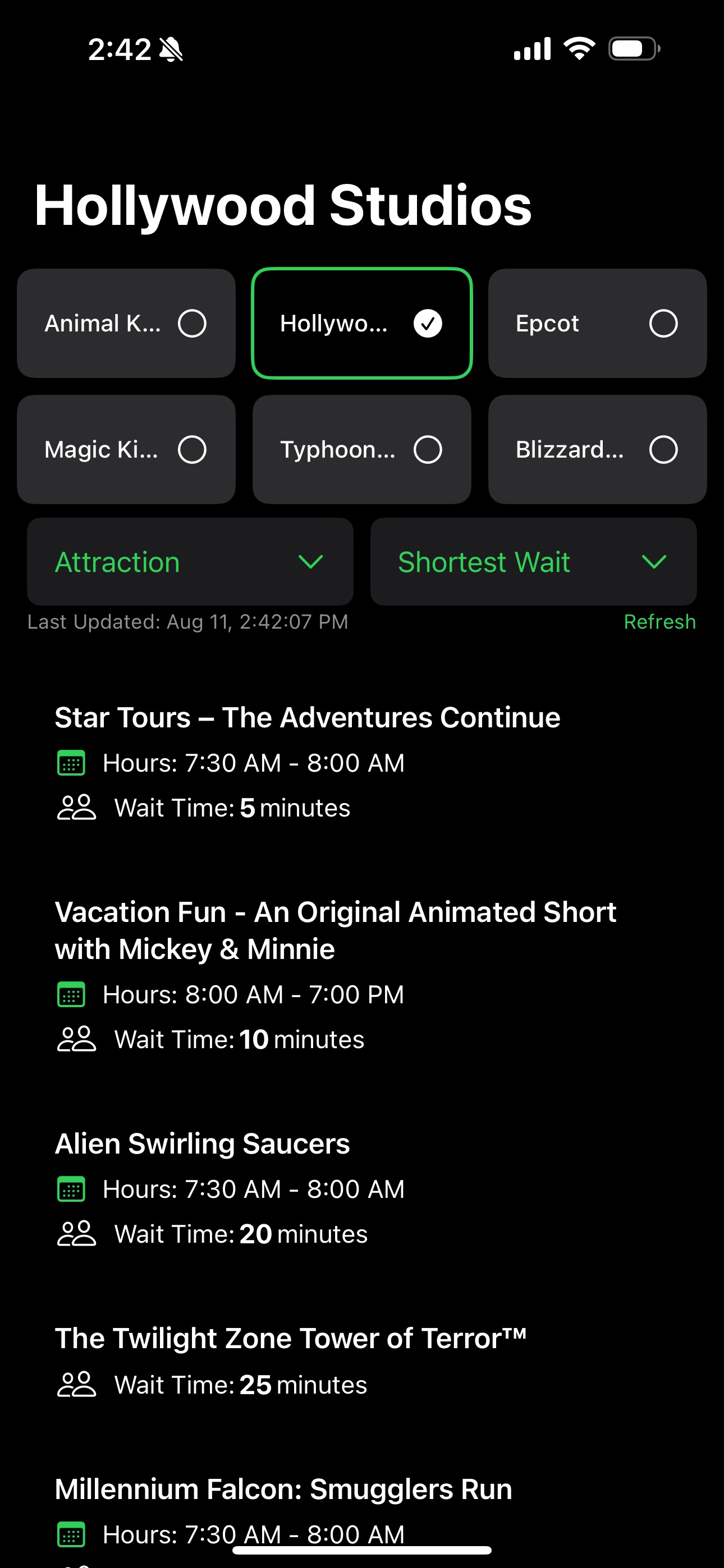 Screenshot of the ParkFun App